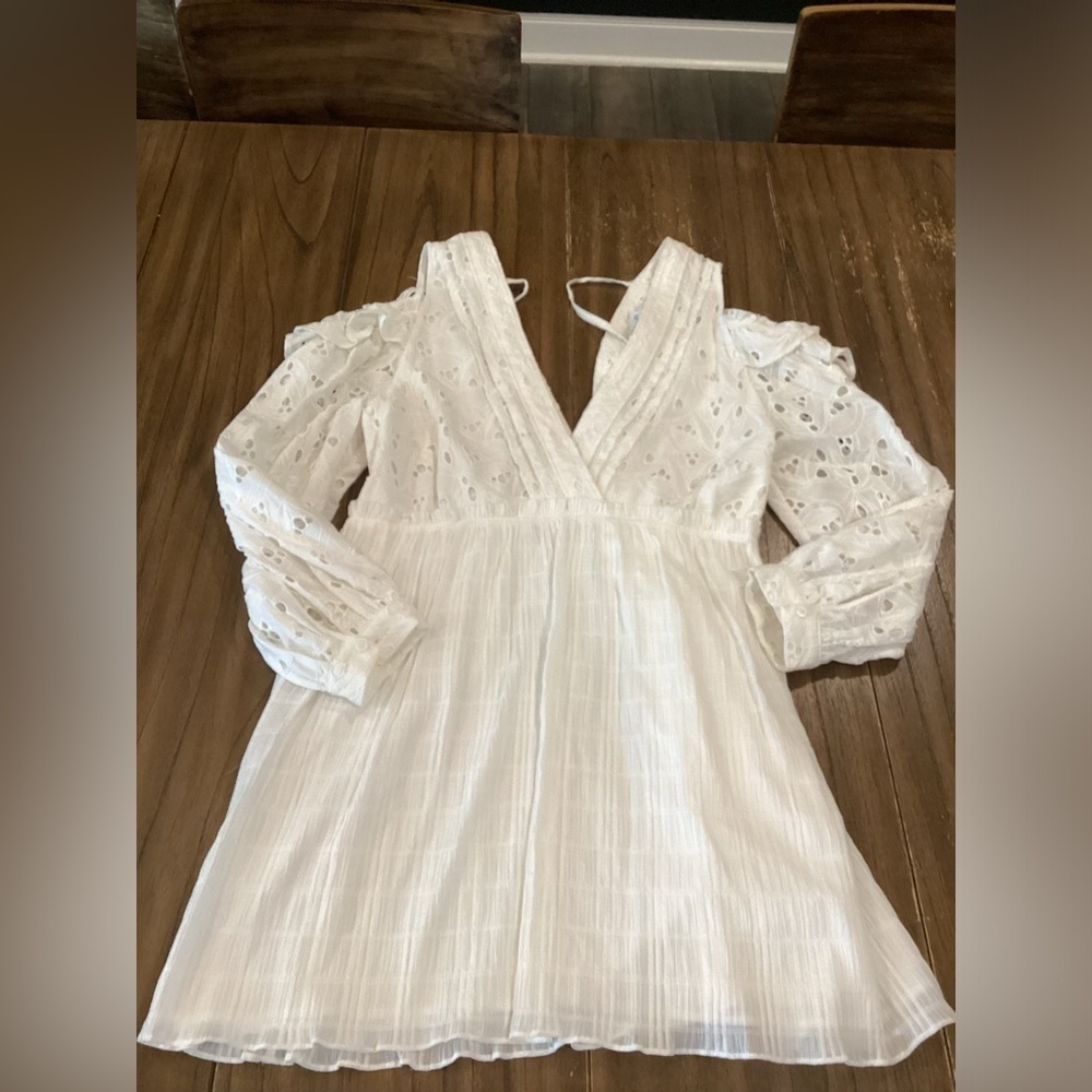 IRO Meila eyelet white cotton mini cold shoulder Longsleeve Mini dress 38 nwt - Picture 3 of 14